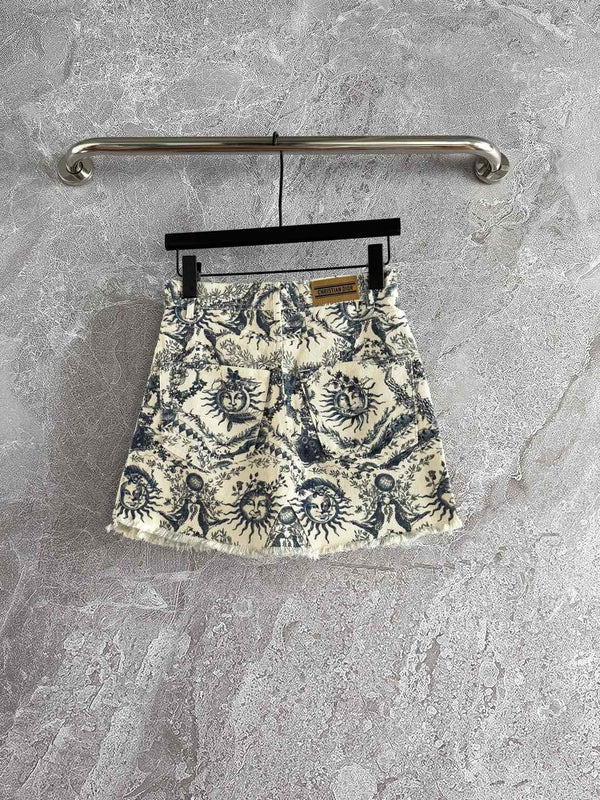 CD Sun God Skirt Beige Blue Cotton