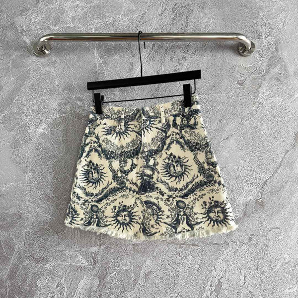 CD Sun God Skirt Beige Blue Cotton