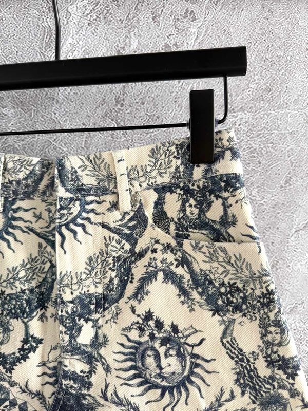 CD Sun God Skirt Beige Blue Cotton