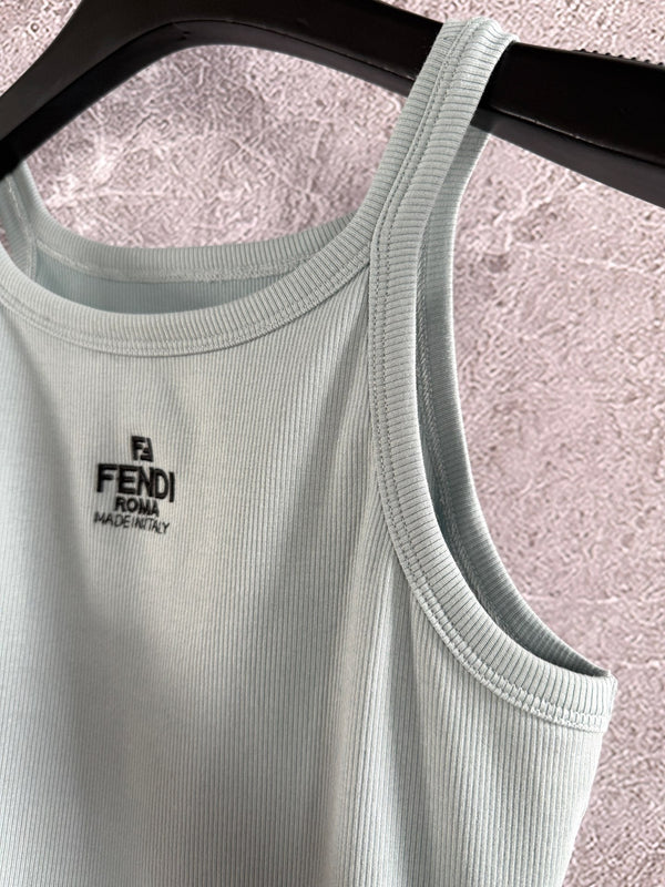 Fendi Embroidered Vest Blue Green Cotton