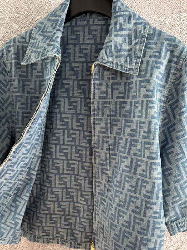 Fendi Old flower denim jacket Blue Gray Cotton Linen