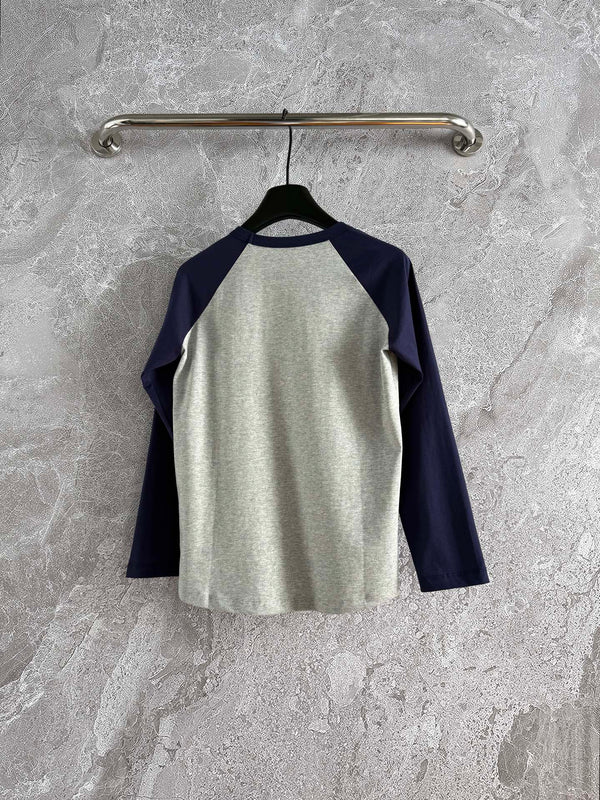 Celine 25 Flocked T-shirt Gray mix Navy Blue Cotton