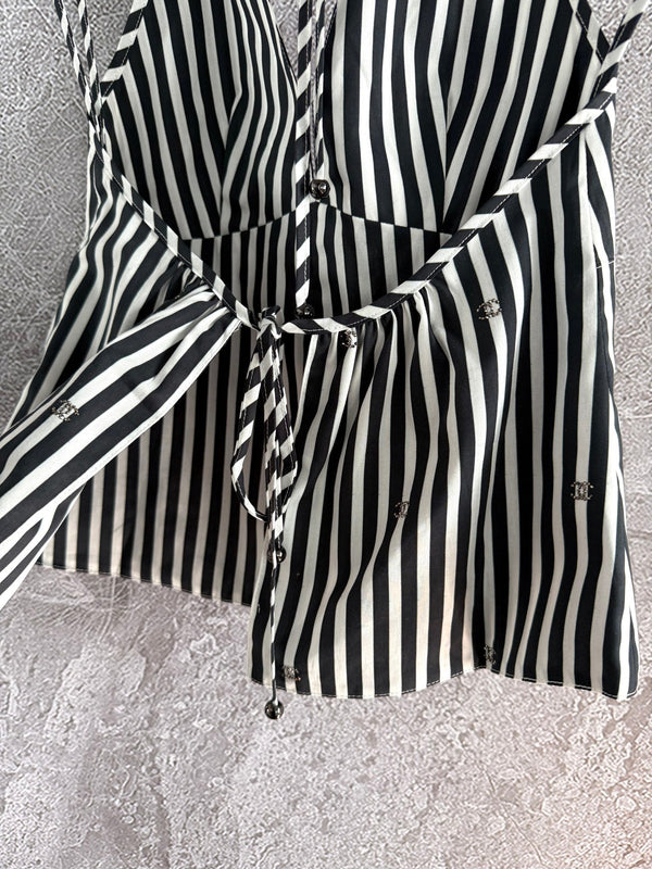 CC Striped Halter Top Black White Cotton