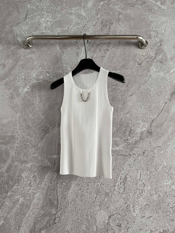 LV Chain Knitted Vest Shirt White Viscose Poliester