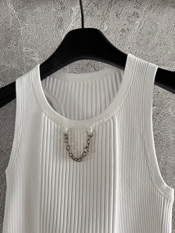 LV Chain Knitted Vest Shirt White Viscose Poliester
