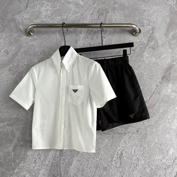 Prada Black nylon Short and White Shirt Set