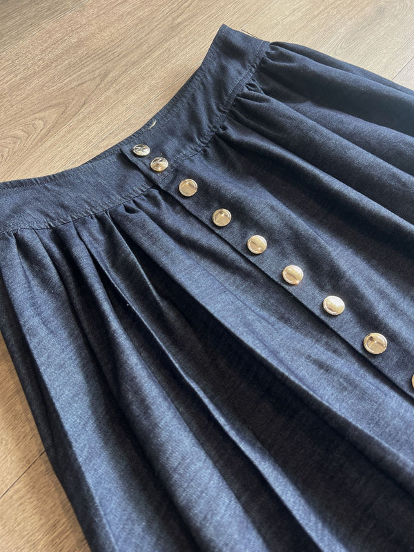 CD Single-breasted Long Umbrella Skirt Blue Cotton