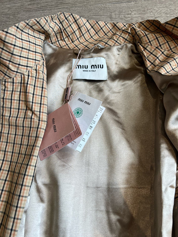 Miu Miu 25 Plaid Stand-up Collar Jacket Katun Pelapis