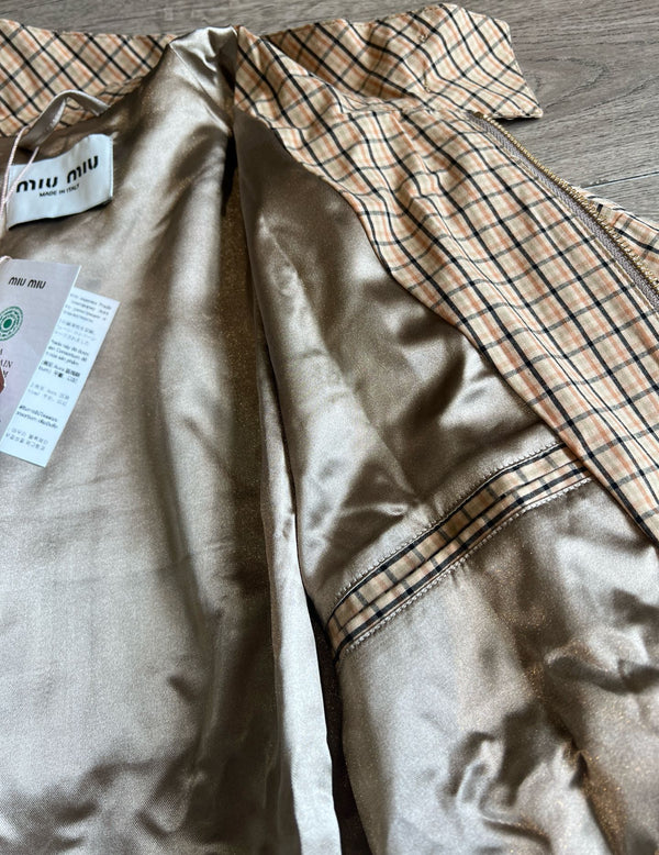 Miu Miu 25 Plaid Stand-up Collar Jacket Katun Pelapis