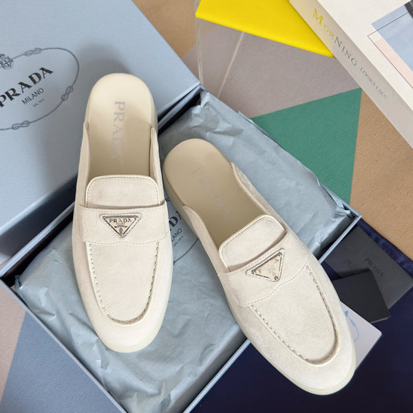 Pra White Suede Leather Mule 25mm Rubber Sole