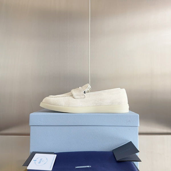 Pra White Suede Leather Loafers 25mm Rubber Sole