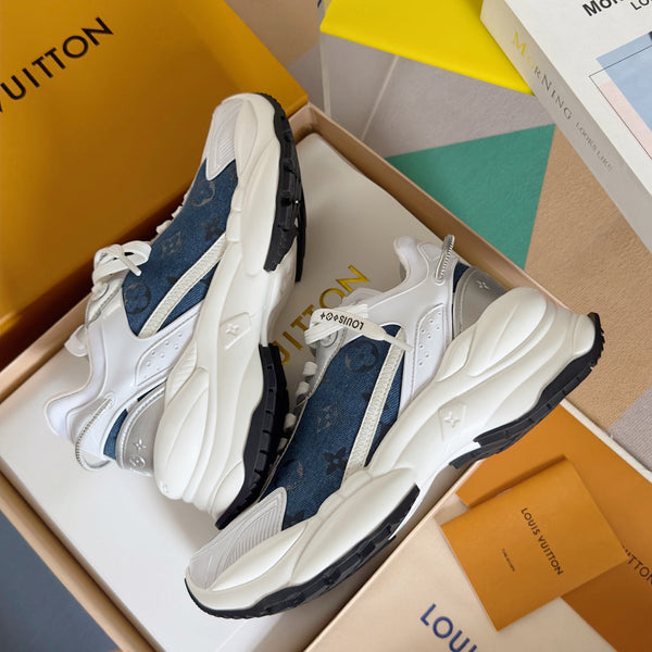 LV Run 55 Sneaker 55mm Dark Blue Mix White Monogram Jacquard Fabric