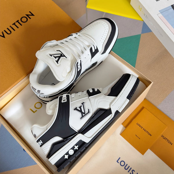 Sneaker LV Trainer 30mm Bianco Mix Nero Pelle di Vacchetta