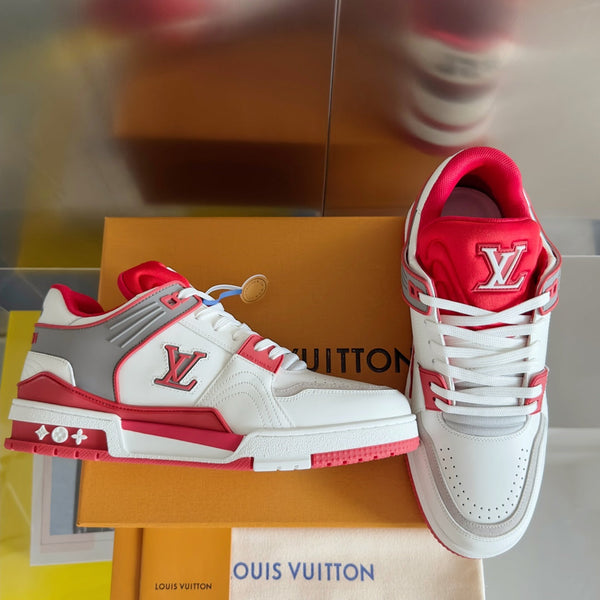LV Trainer Sneaker 30mm White Mix Red Cowhide