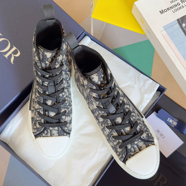 CD B23 High-Top Sneaker 35mm Black White Oblique Jacquard Fabric