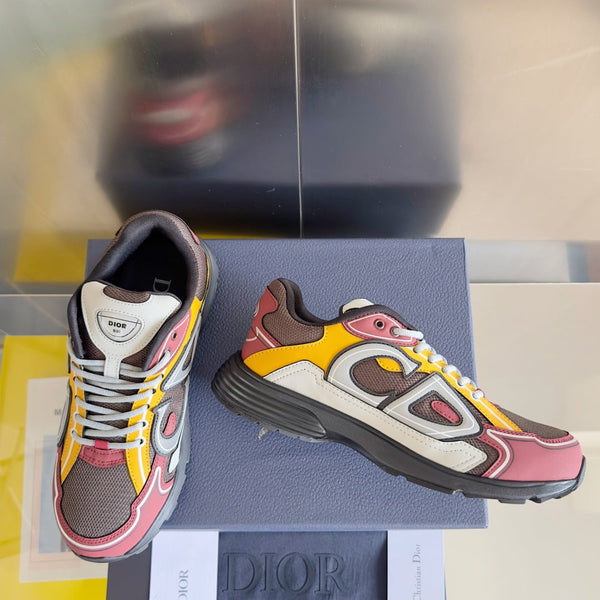 CD B30 Sneaker 35mm Brown Red Mix Yellow White Polyester Mesh Fabric And Calfskin