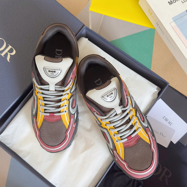 CD B30 Sneaker 35mm Brown Red Mix Yellow White Polyester Mesh Fabric And Calfskin