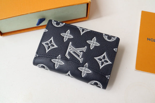 LV Pocket Organizer Wallet Grey Navy Blue Monogram Cowhide 248064