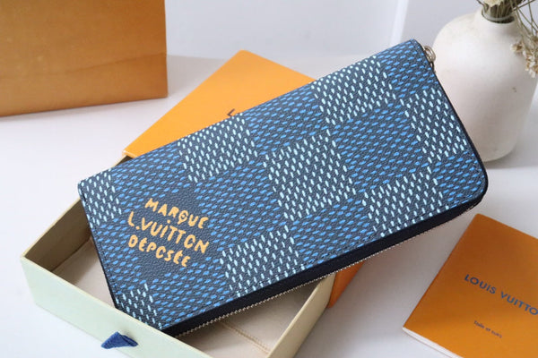 LV Zippy Wallet Vertical Blue Damier Heritage Canvas 217110