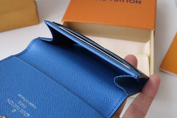 LV M11583 Business Card Holder Gray Blue Cowhile 224135