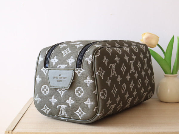 LV Dopp Kit Toiletry Bag Anthracite Grey Monogram Cowhide  224279