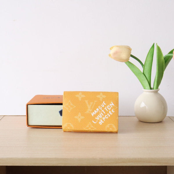 LV Envelope Business Card Holder Yellow Monogram Heritage Canvas 224170