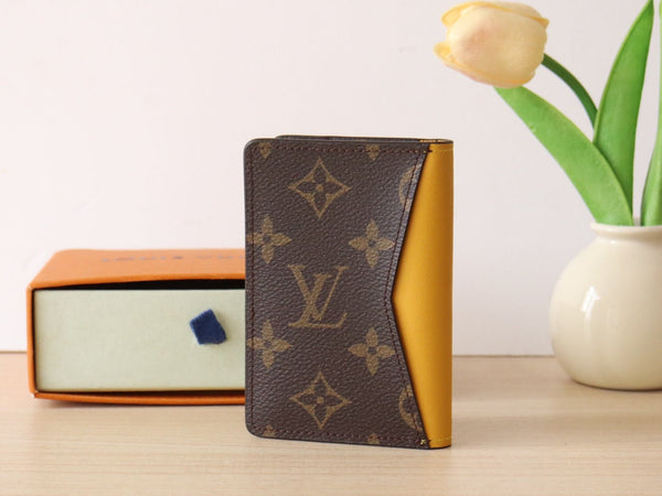 LV Pocket Card Holder Wallet Yellow Monogram Canvas & Cowhide 224113