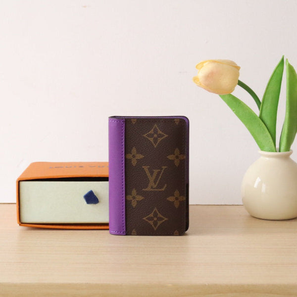 LV Pocket Card Holder Wallet Purple Monogram Canvas & Cowhide 224114