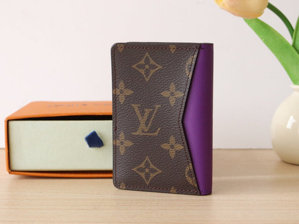 LV Pocket Card Holder Wallet Purple Monogram Canvas & Cowhide 224114