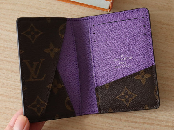 LV Pocket Card Holder Wallet Purple Monogram Canvas & Cowhide 224114