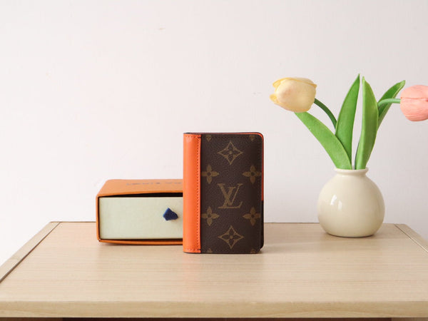 LV Pocket Card Holder Wallet Orange Monogram Canvas & Cowhide 224115