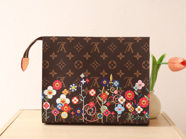 LV x TM Toiletry Pouch Brown Monogram Flower Motifs Canvas