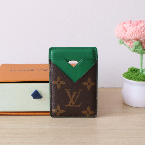 LV Porte-Cartes Magnet Brown Green Monogram Canvas & Cowhide