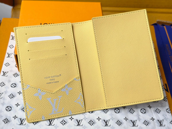 LV M14770 Passport Cover Gray Yellow Monogram Glow Canvas & Cowhide