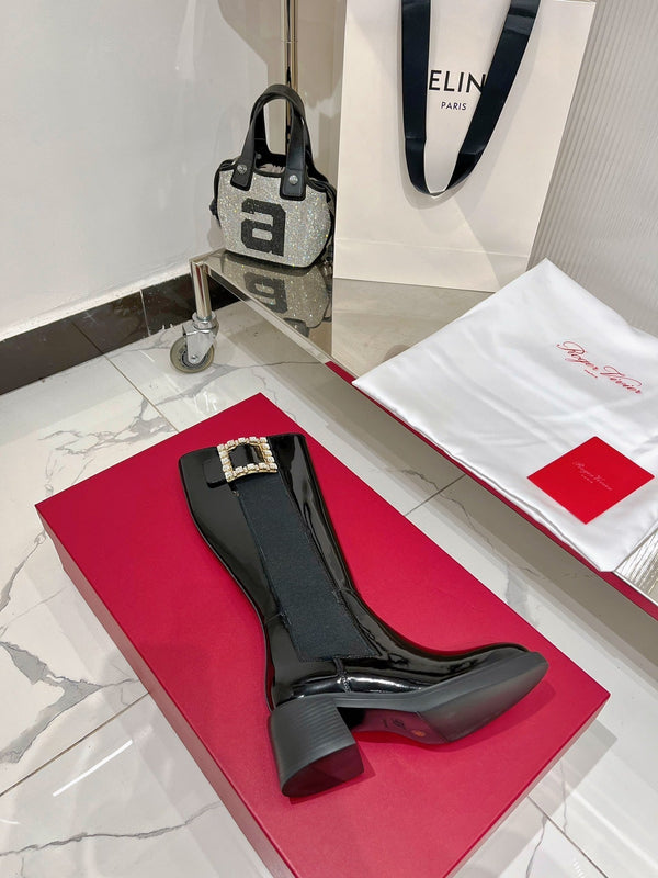 Viv Diamond High Boots Black Cowhide Patent Leather 365205