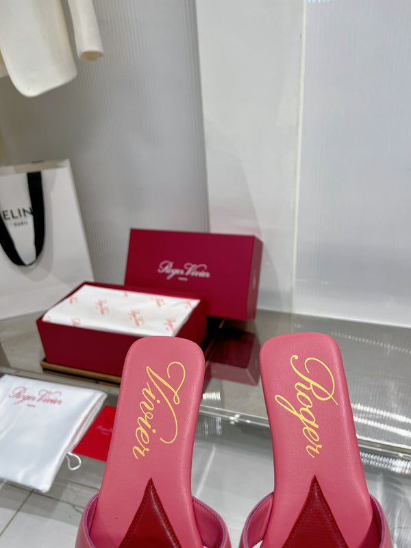 Viv Simple Slides Pink Cowhide 295938