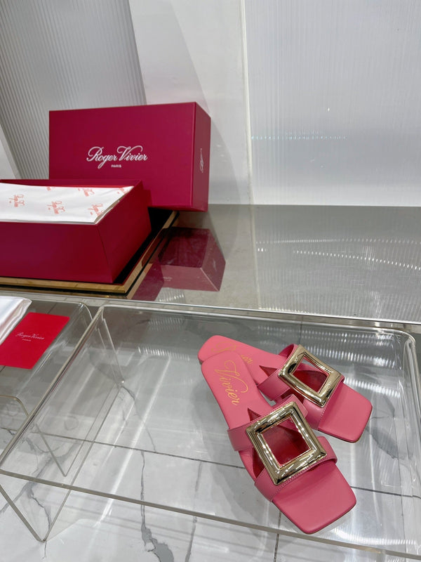 Viv Simple Slides Pink Cowhide 295938