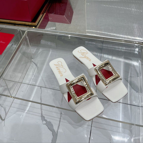 Viv Simple Slides White Cowhide 295937