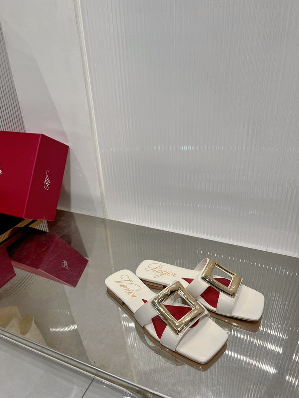 Viv Simple Slides White Cowhide 295937