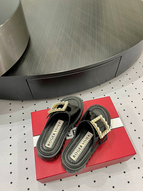 Viv Diamond Mules Black Patent Leather 295957