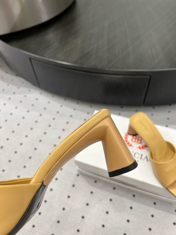 SQUARE-TOE MEDIUM HEEL MULES IN APACHE CALFSKIN LOGO EMBOSSED