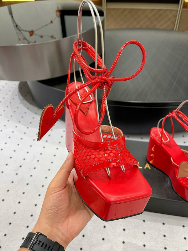Alaila High Sandal 115mm In Red Mesh Fabric 954858