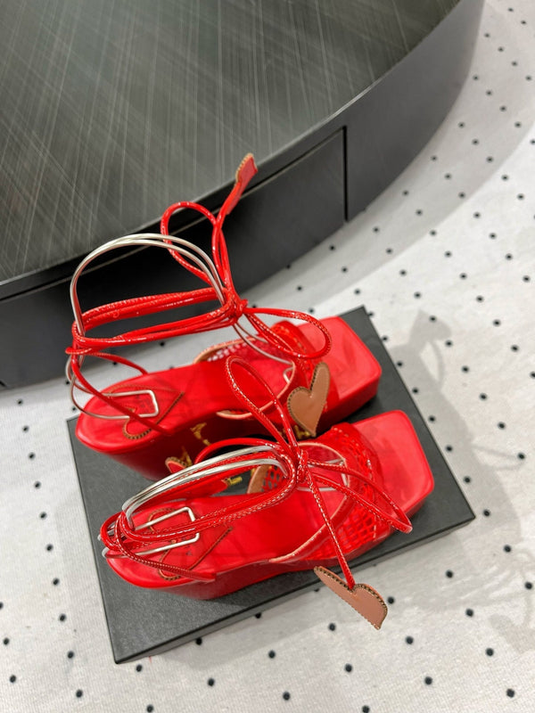 Alaila High Sandal 115mm In Red Mesh Fabric 954858