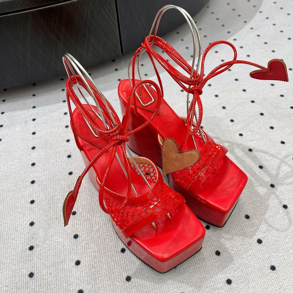 Alaila High Sandal 115mm In Red Mesh Fabric 954858