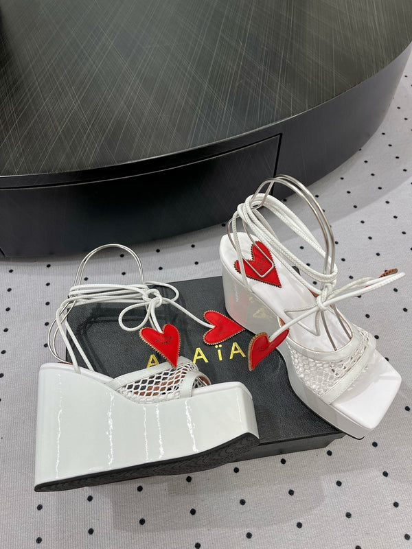 Sandalo alto Alaila 115 mm in tessuto a rete bianco 954862