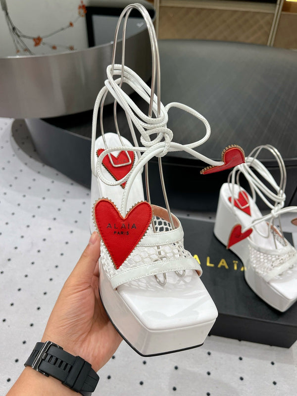 Sandalo alto Alaila 115 mm in tessuto a rete bianco 954862