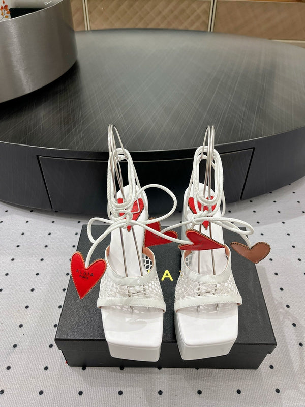 Sandalo alto Alaila 115 mm in tessuto a rete bianco 954862