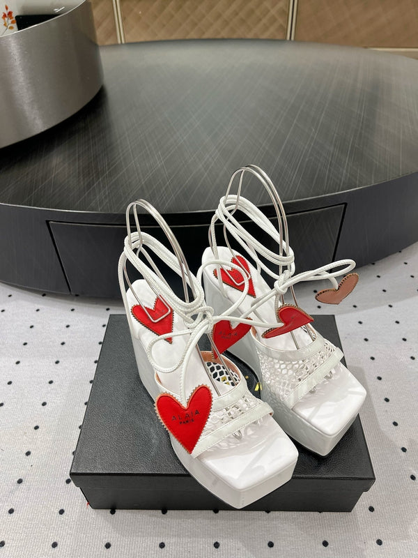 Sandalo alto Alaila 115 mm in tessuto a rete bianco 954862