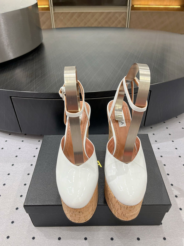 Alaila Wedge Sandals 115mm In White Glossy Lambskin 954889