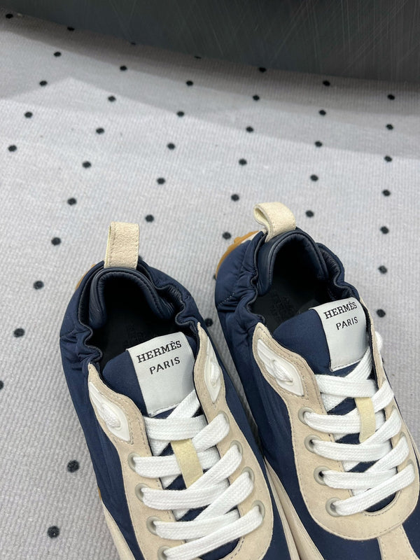 HM Sneaker 10mm In Deep Blue Mix Beige Suede And Windbreaker Fabric 954750
